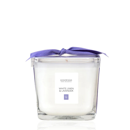White Linen & Lavender Square Glass Candle  Eleven Point   