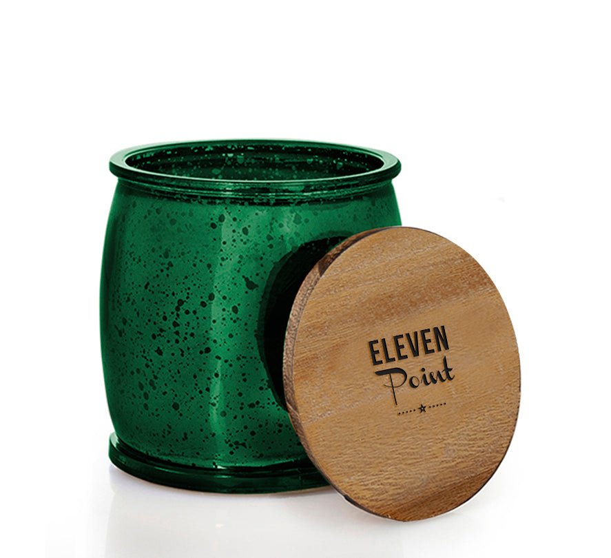 Picking Pecans Mercury Barrel Candle in Green Candle Eleven Point