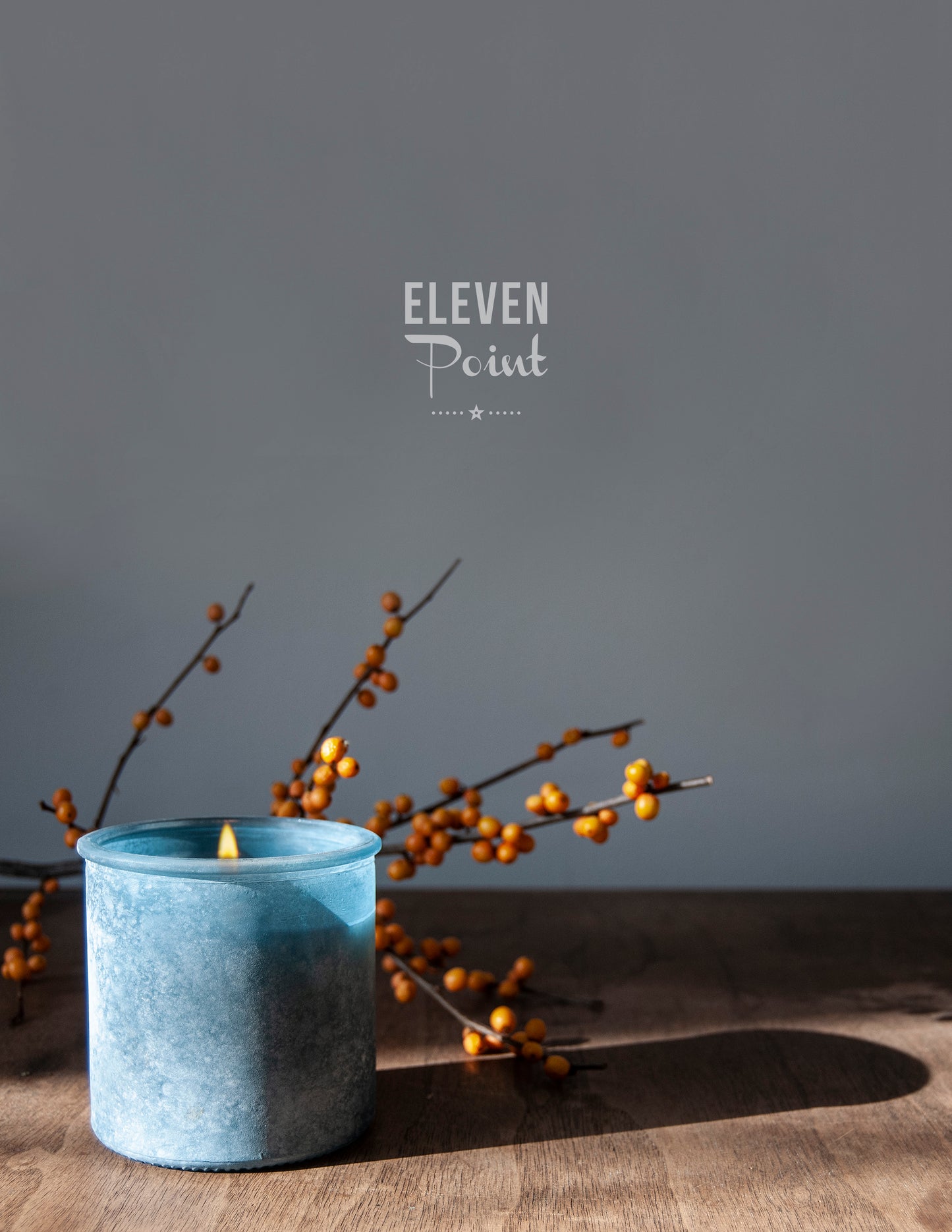 The River Rock Candle in Denim Candle Eleven Point   