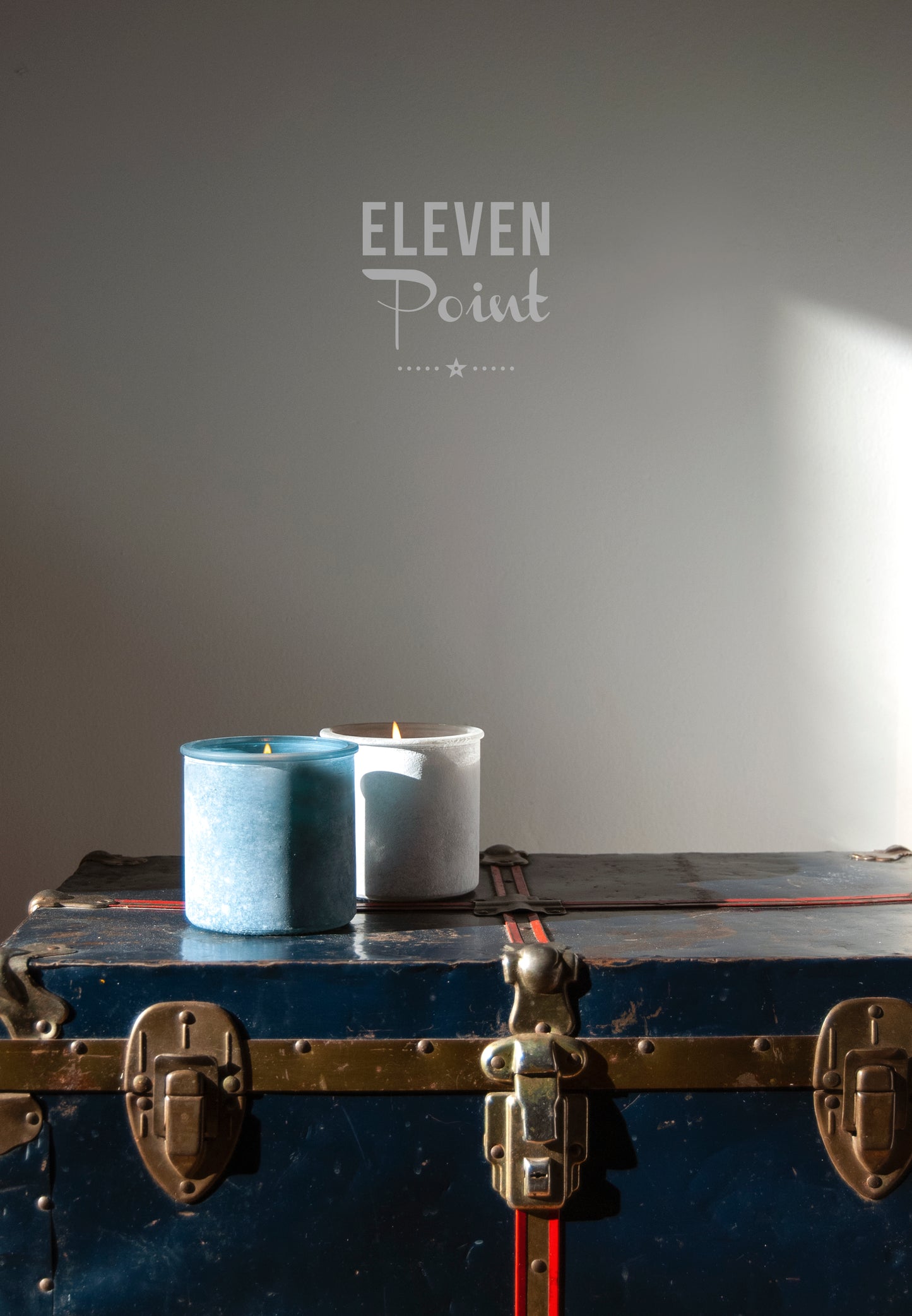 The River Rock Candle in Denim Candle Eleven Point   