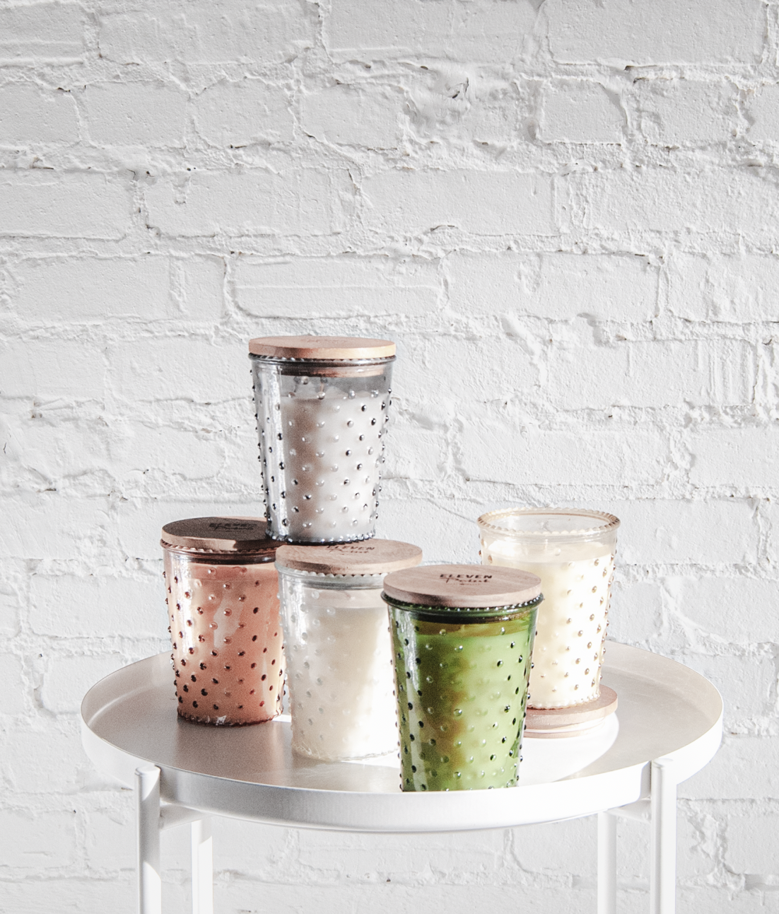 The Hobnail Candle in Verde Candle Eleven Point
