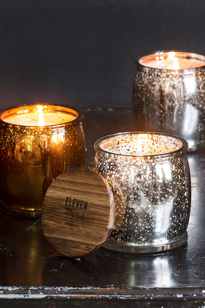 Picking Pecans Mercury Barrel Candle in Bronze Candle Eleven Point