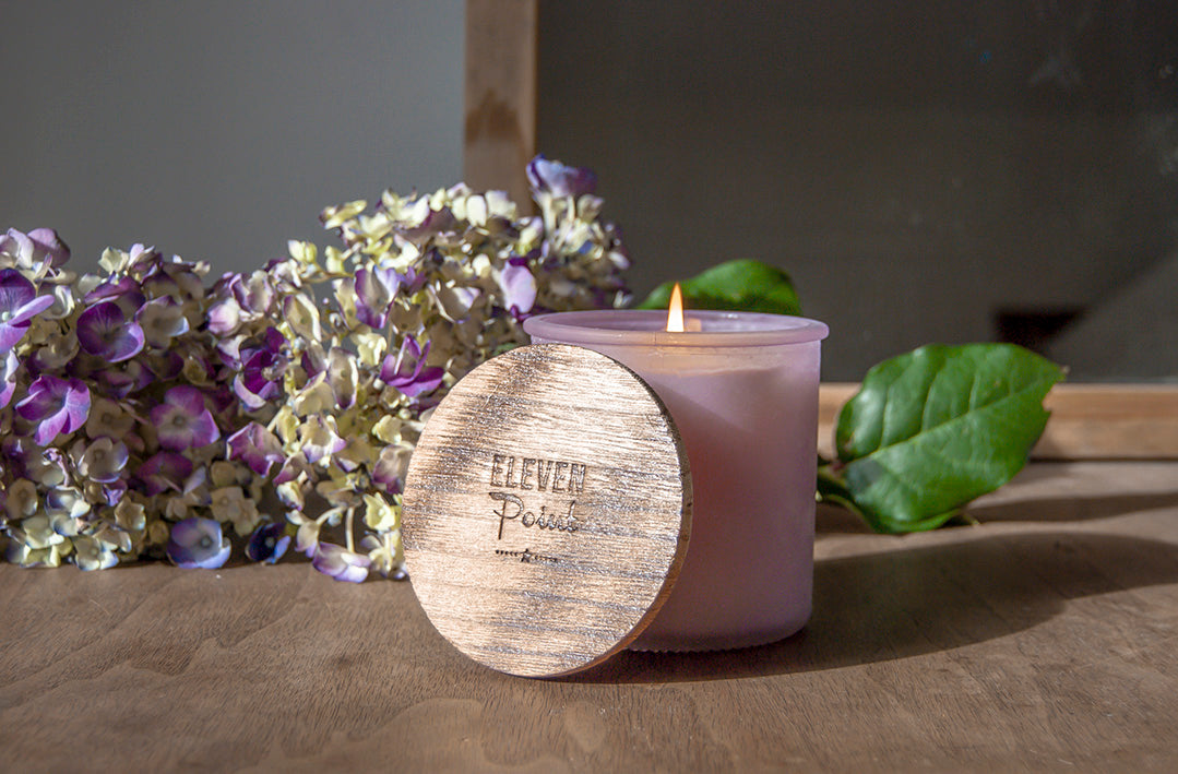 The River Rock Candle in Fresh Plum Candle Eleven Point