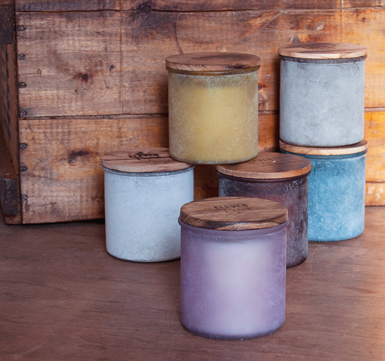 Just Peachy Rock Candle in Denim Candle Eleven Point