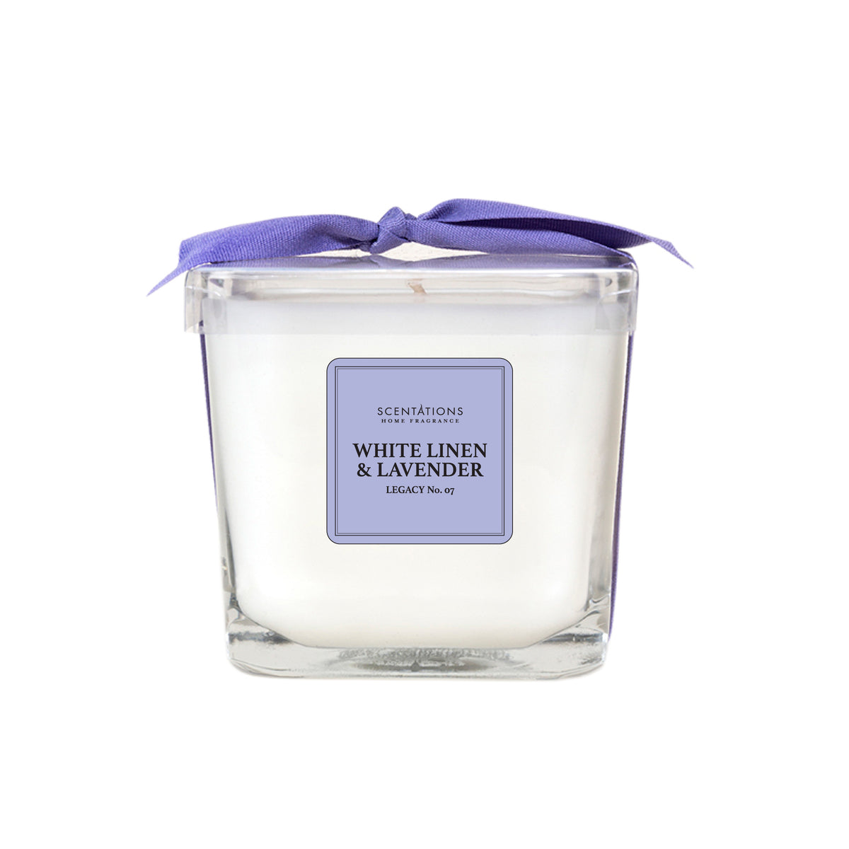 White Linen & Lavender Square Glass Candle Eleven Point